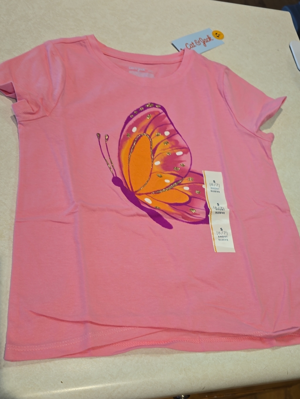Cat & Jack Girls Pink Butterfly T Shirt